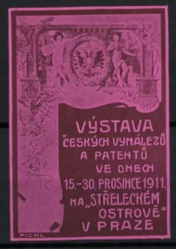 Reklamemarke Praha, Výstava Ceských Vynálezu a Patentu 1911, Wappen mit Löwe