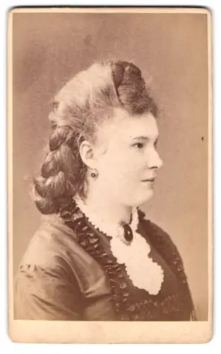 Fotografie A. L. Worberg, Hamburg, Langenreihe 22, Profilansicht einer Dame mit eleganter Frisur