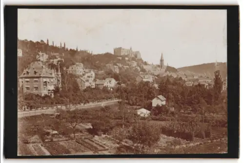 Fotografie Ernst Roepke, Wiesbaden, Ansicht Marburg a. d. Lahn, Malerische Ortsansicht mit Villen
