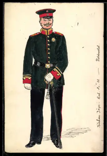 Handzeichnung Feldwebel in Uniform d. Kurhess. Jäger-Bat. Nr. 11