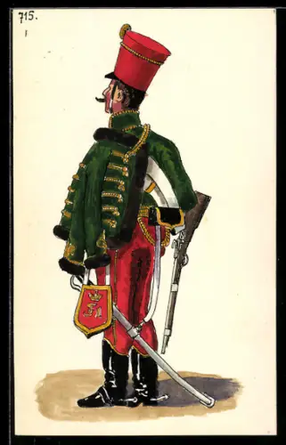 Handzeichnung Soldat F1 in Uniform mit Waffen