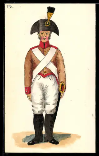 Handzeichnung Soldat in Uniform mit Waffe