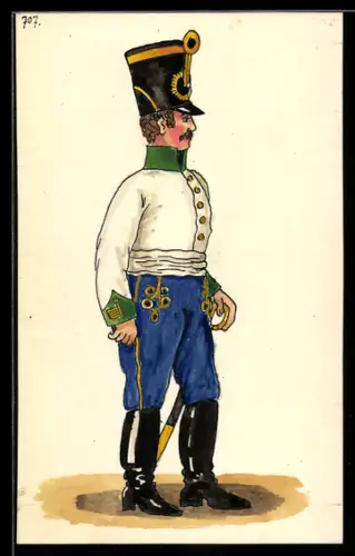 Handzeichnung Soldat in Uniform im Profil