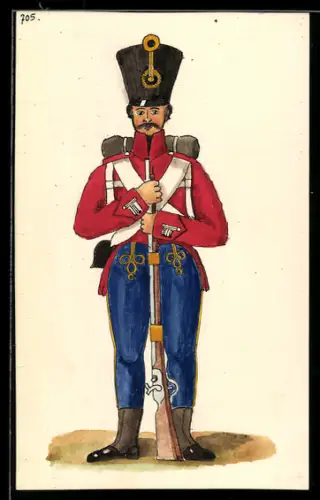 Handzeichnung Soldat in Uniform mit Waffe
