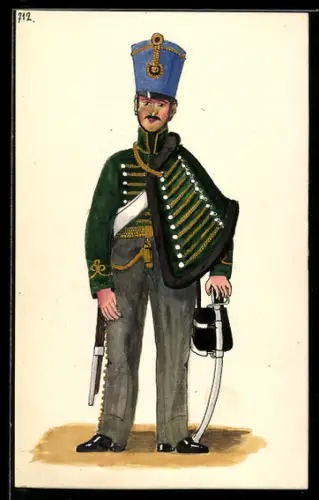 Handzeichnung Soldat in Uniform mit Waffen