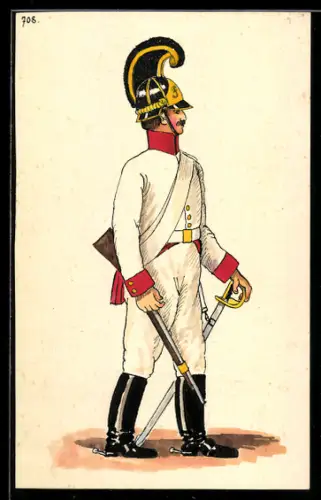 Handzeichnung Soldat mit Waffen im Profil