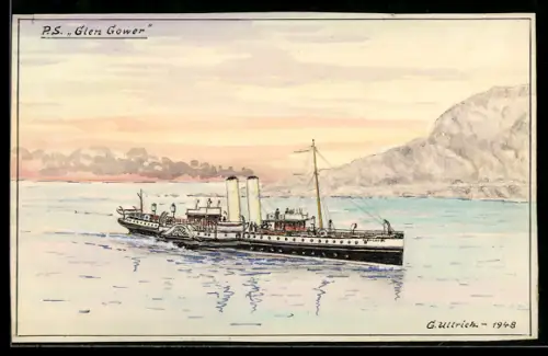 Handzeichnung sign. G. Ulrich, P.S. Glen Gower auf See