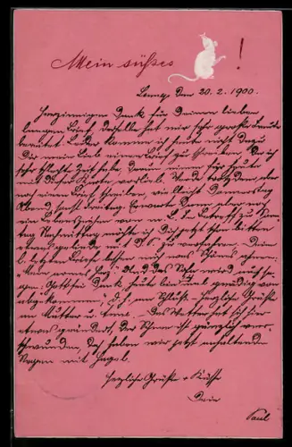 Präge-AK Schnuppernde weisse Maus