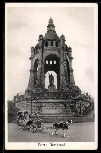 AK Porta Westfalica, Kaiser-Denkmal, Hundegespann