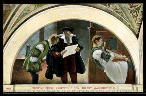 AK Washington D.C., Painting in Con. Library, Scholar at a printing machine