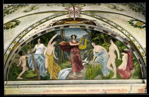 AK Washington D.C., Lyric Poetry in the congressional library, woman with harp surrounded by naked women