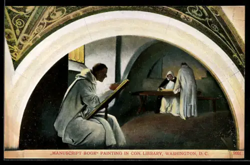 AK Washington D.C., Manuscript book painting in Con Library, Monks writing