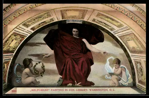 AK Washington D.C., Melpomene painting in Con. Library, woman surrounded by angels