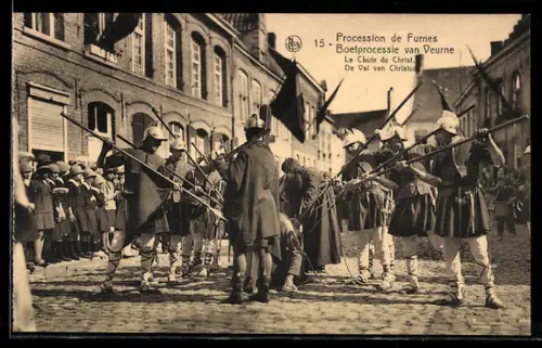 AK Furnes, Procession, La Chute du Christ