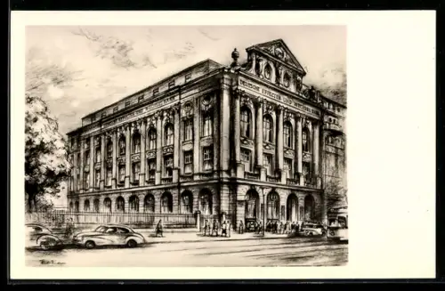 Künstler-AK Frankfurt a. M., Deutsche Effekten- und Wechsel-Bank, Bankgebäude Kaiserstrasse 30