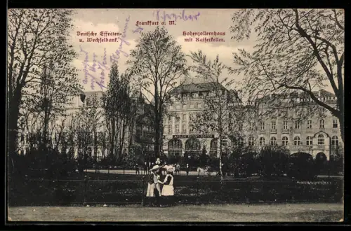 AK Frankfurt a. M., Deutsche Effekten- u. Wechselbank, Hohenzollernhaus mit Kaiserkeller