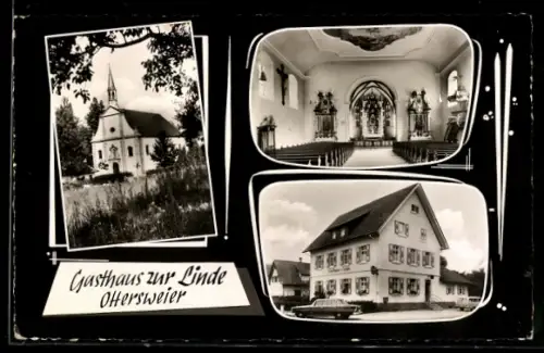 AK Ottersweier, Gasthaus zur Linde R. Maier, Kirche, Innenansicht Kirche