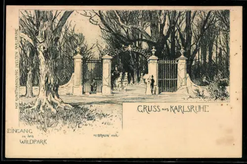 Künstler-AK Karlsruhe, Eingang in den Wildpark