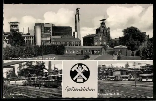 AK Gelsenkirchen, Zeche Consolidation Schacht 3/4/9, RheinStahl, Eisenwerke A.-G