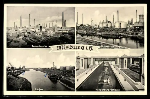 AK Misburg i. H., Zementwerke, Ölwerk Deurag, Hafen, Hindenburg-Schleuse