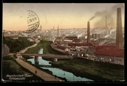 AK Neunkirchen /Saar, Totalansicht mit Fabriken u. Brücke