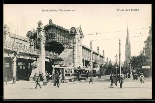 AK Berlin-Schöneberg, Hochbahnhof Bülowstrasse, Strassenbahn, Kirche