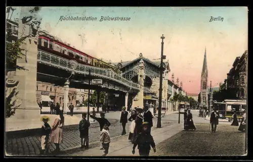 AK Berlin-Schöneberg, Hochbahnstation Bülowstrasse, Strassenbahn, Kirche