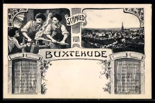 AK Buxtehude, Schmied von Buxtehude, Ortsansicht, Tor