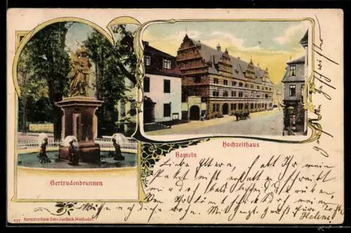 AK Hameln, Hochzeitshaus, Gertrudenbrunnen, Ornament-Rahmen