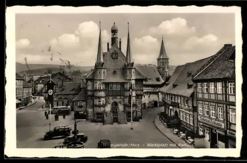 AK Wernigerode /Harz, Marktplatz mit Rathaus, 