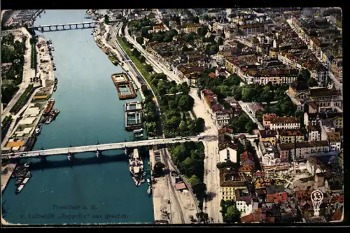 AK Frankfurt a. M., Teilansicht vom Luftschiff Zeppelin aus