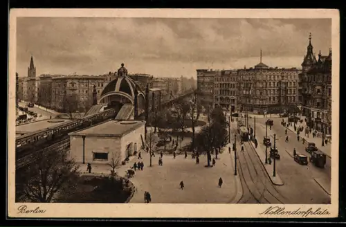 AK Berlin-Schöneberg, Nollendorfplatz, Bahnhofsgebäude, Strassenbahn, Platzansicht