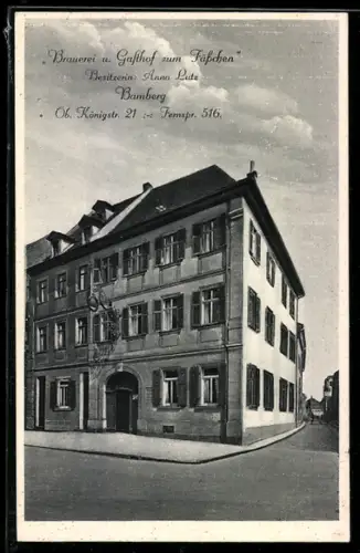 AK Bamberg, Brauerei und Gasthof zum Fässchen, Inh. Anna Lutz