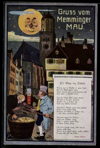 AK Memmingen, Mau, Ortsansicht, Gedicht Dr` Mau im Zuber, Mind mit menschlichem Gesicht