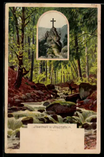 AK Ilsenburg /Harz, Ilsethal, Ilsenstein, Felsen mit Kreuz