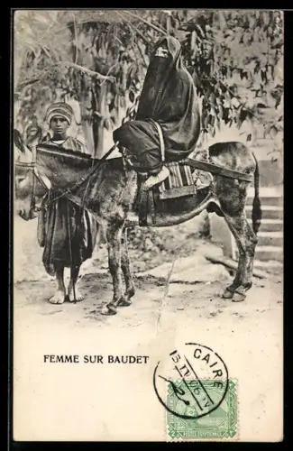 AK Femme sur Baudet, Nordafrikanerin auf Esel