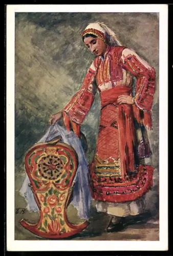 Künstler-AK Junge Dame in Tracht aus Bitolj, Serbien