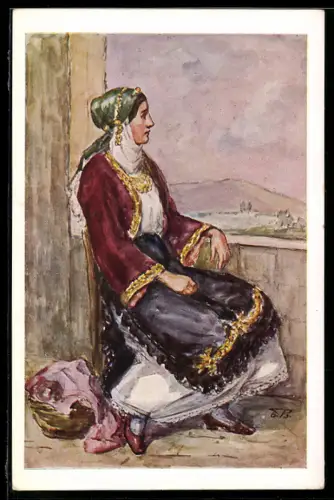 Künstler-AK Dame in Volkstracht aus Sabac, Macva