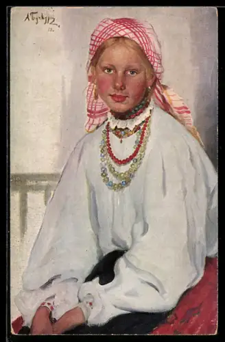 Künstler-AK sign. A. Boutschkouri: Erblüht, Blondes Mädchen