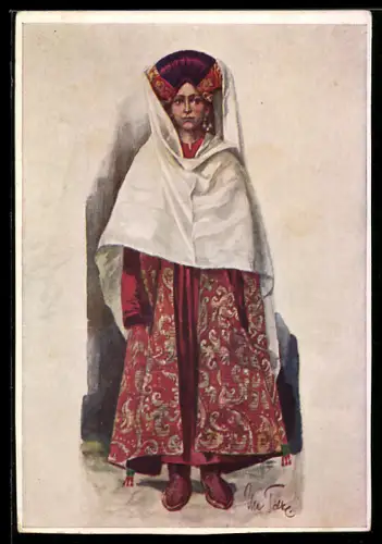 AK Junge Russin in traditioneller Kleidung