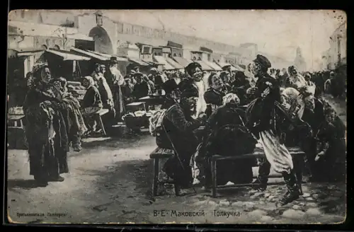 AK Russen an einem Tisch auf dem Markt