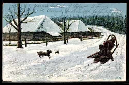 AK Russe mit einem Pferdeschlitten im Winter