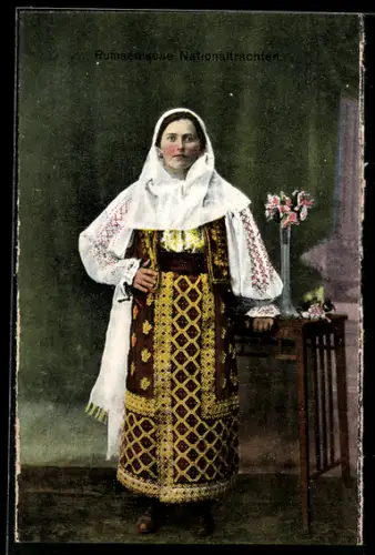 AK Portrait einer rumänischen Frau in Nationaltracht