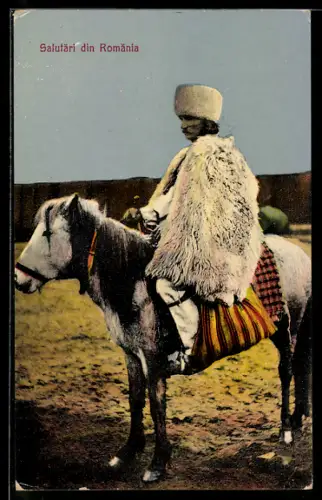 AK Portrait eines Rumänen auf einem Pferd