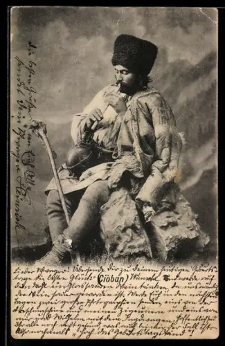 AK Cioban, Rumänischer Hirte mit Flöte