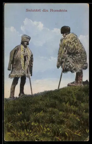 AK Rumänische Männer stehen auf einer Wiese