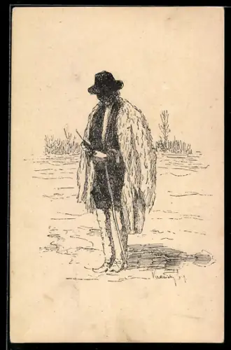 Künstler-AK Mann in ukrainischer Tracht mit Mantel