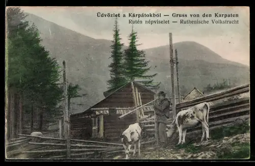 AK Ukrainischer Bauer mit seinem Vieh