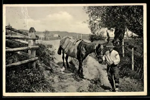 AK Ukrainischer Bauer mit seinem Pferd