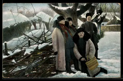 AK Ukrainische Männer im Schnee